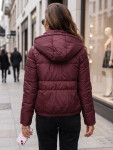 Dámska prešívaná bunda s kapucňou, bordová, FashionStreet TY5859 XL
