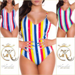 Sexy Multicoloured Stripes Monokini Backless GELB 36