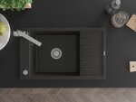 MEXEN/S MEXEN/S - Elias granitový drez 1-miska s odkvapkávačom vrátane batérie Rita, čierny/strieborný metalik 6511-73-670300-70