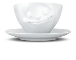 FIFTYEIGHT PRODUCTS Kávový hrnček Glücklich biela / Hrnček / 200 ml / Porcelán / S tanierikom / Do umývačky aj mikrovlnky (T014301)