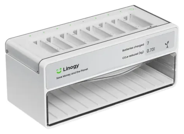 Linogy AA/AAA / Nabíjačka batérií / 8 slotov / 40 úložných pozícií / USB-C / E-Ink displej (P1160365)
