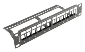 Lanberg Patch panel pre Keystone čierny / Patch panel / 12 portov / 1U / 10" / neosadený s organizérom (PPKS-9112-B)