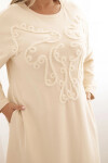 Dámske plus size šaty s výšivkou bavlnené béžové UNI