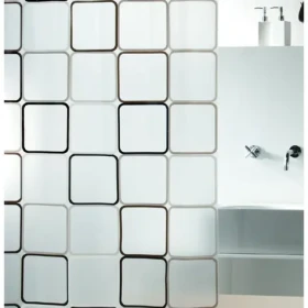 Spirella FRAME sprchový záves motív štvorcov bielo-čierny / PEVA / 180 x 200 cm (7610583019424)