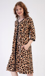 Dámske domáce šaty s trojštvrťovým rukávom Leopard hnědá 2XL