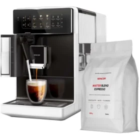 Sencor SES 9301WH biela / Automatický kávovar + zrnková káva 1 kg / 1400 W / 19 bar / 1,3 l / zásobník 200 g (2050002138780)