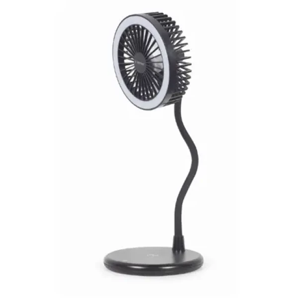 Gembird LED lampa s bezdrôtovou nabíjačkou 3v1 čierna / Stolná LED lampa / Bezdrôtová nabíjačka 10W / ventilátor (TA-WPC10-LEDFAN-01)