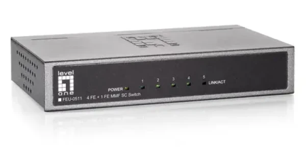 LevelOne FEU-0511 / Switch / 4X 10/100 RJ45 / 1x SC multimode / 2 km / kovové telo (FEU-0511)