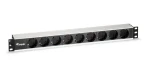 Equip 19" Zásuvkový panel čierna / strieborná / Zásuvkový panel / 1U / 9x Schuko / 16 A / hliník (333292)