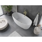 MEXEN/S - Olea voľne stojaca vaňa vzor 170 x 80, biela, sifón a prepad zlatá 52821708000-50