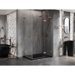 MEXEN/S - Lunar L Duo sprchovací kút dvere krídlové pravá 115 x 75, transparent, meď kartáčovaná 834L-115P-075L-65-00