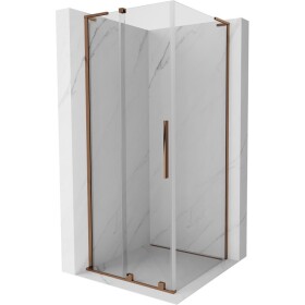 MEXEN/S - Velar L sprchovací kút, posuvné dvere 90 x 90, transparent, ružové zlato 871-090-090-03-60