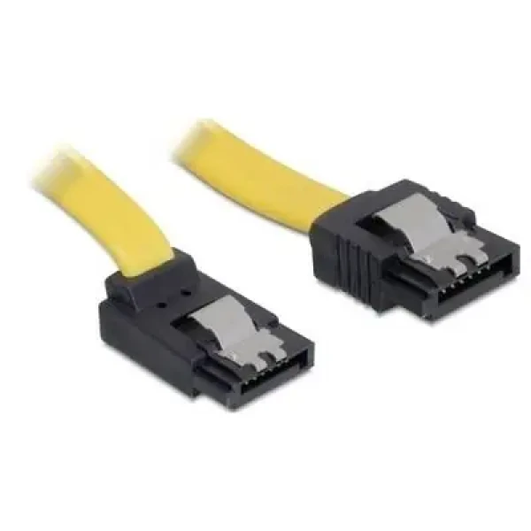DeLock SATA kábel 0,3 m žltá / Dátový kábel / SATA II 3 Gb/s / konektory rovný/hore / kovové klipy (82472)