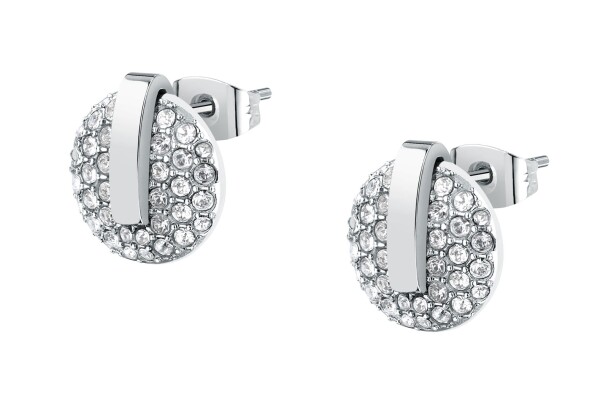 Trussardi Trblietavé oceľové náušnice s kryštálmi T-Round TJAYF15