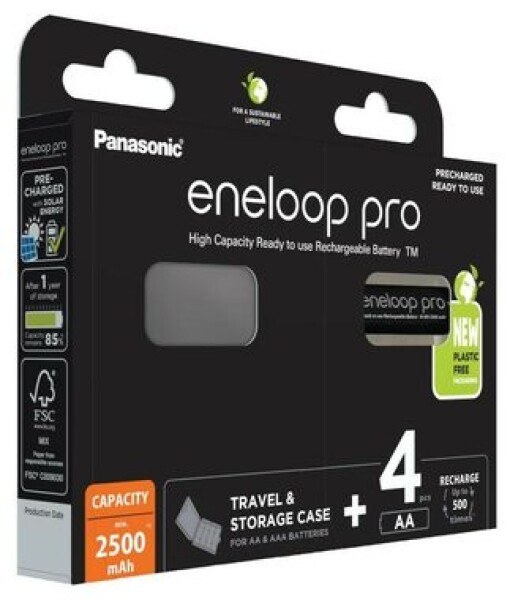 Panasonic Eneloop Pro Nabíjacie batérie AA 2500 mAh 4ks / Ni-MH / blister amp; cestovné puzdro (BK-3HCDEC4BE)