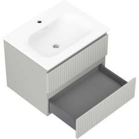 MEXEN/S - Rivel kúpeľňová skrinka 60 cm s umývadlom Vela, 2 zásuvky, reliéf, šedá mat/biela mat 91A20-06047-2-BFF62-W23M01