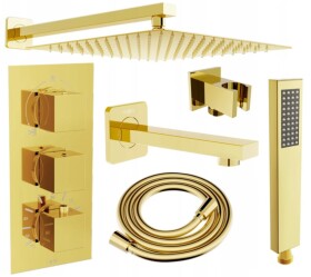 MEXEN/S - Cube DR02 podomietkový vaňový SET s vytokovou hubicou + slim sprcha 25, zlatý 77503DR0225-50