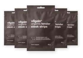Vilgain Sušené steakové prúžky BIO – 5× čierne korenie 25 g