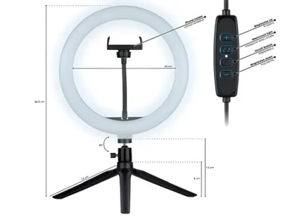 Tracer RING 26 cm / Kruhové LED svetlo / 120 LED / USB / statív 9 cm / 2700-7000 K (TRAOSW46747)