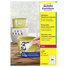 Avery-Zweckform L4773REV-20 63.5 x 33.9 mm prehľad produktov fólie biela 480 ks premiestniteľné Fóliové etikety laser, kópie; L4773REV-20