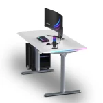 Ultradesk QUEST šedá-biela / Herný stôl / 140 × 70 cm / elektricky nastaviteľná výška 72-120 cm / LED RGB (UD-QST-FRGY/DTWT)