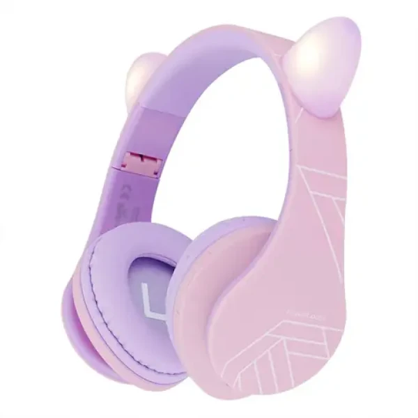 PowerLocus P2 Kids Cat Ears Purple/Turquoise / Detské bezdrôtové slúchadlá s mikrofónom / Bluetooth 5.3 (pwl-p2kidscat-te)