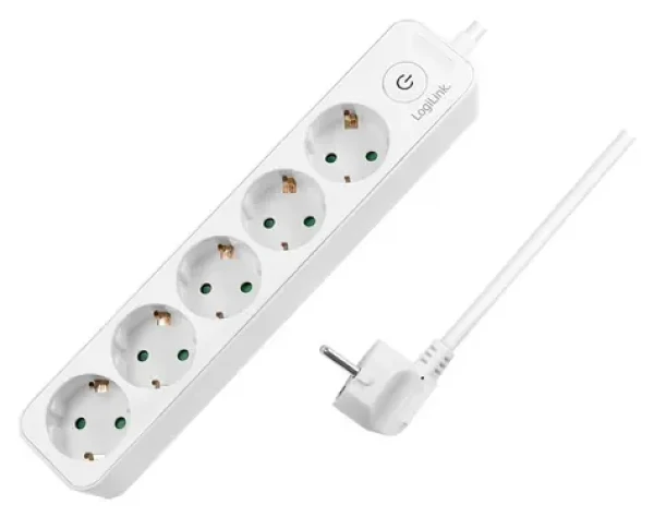 LogiLink predlžovací kábel 5 zásuviek s vypínačom biela / Predlžovací kábel / 1,5 m / 230 V / 16 A / 3600 W (LPS246)