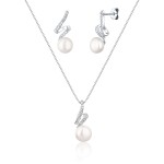 JwL Luxury Pearls Elegantný set šperkov s pravou perlou a zirkónmi JL0746 (retiazka, prívesok, náušnice)