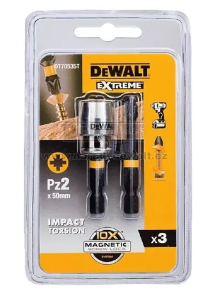 DeWalt DT70535T / sada bitov Impact Torsion Extreme / 2x Pz2 50 mm + magnetický držiak Torsion (DT70535T)