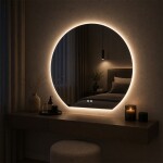 Mereo Zrkadlo okrúhle s rovnou hranou 80x74 cm, ambientné LED osvetlenie a odhmlievanie CN185