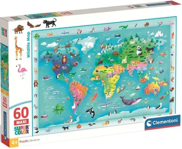 Clementoni Puzzle Mapa sveta so zvieratkami MAXI