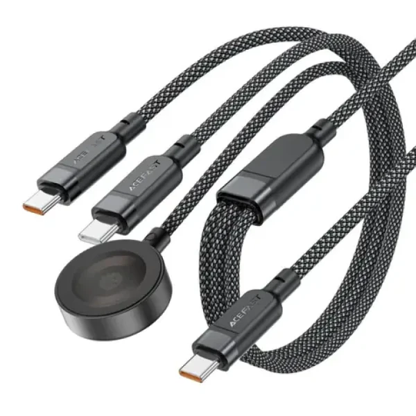 Acefast C6-11 čierna / Nabíjací kábel 3v1 / USB-C - 2x USB-C / Qi / 100W / 480 Mb / s / 1,2m (6974316283799)