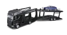 Bburago STREET FIRE Kamión s návesom Multicar Carrier Scania 770S + Lamborghini Urus 1:43