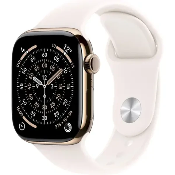 Apple Watch Series 11 GPS+Cellular 46mm Zlaté titánové telo - Svetlo rumenný športový remienok S/M / 140-190 mm (MFD54MP/A)