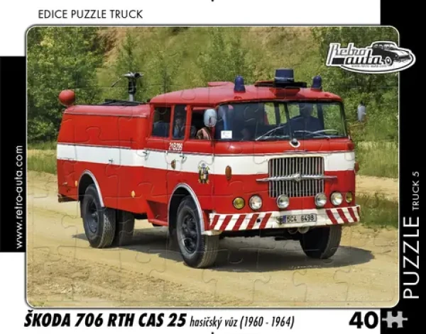 RETRO-AUTA Puzzle TRUCK č.5 Škoda 706 RTH CAS 25 hasičský automobil (1960-1964)