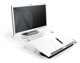 BakkerElkhuizen FlexDesk 630 transparentná, biela / Držiak na dokumenty / Výškovo nastaviteľný 110-180 mm (BNEFDESK630N)