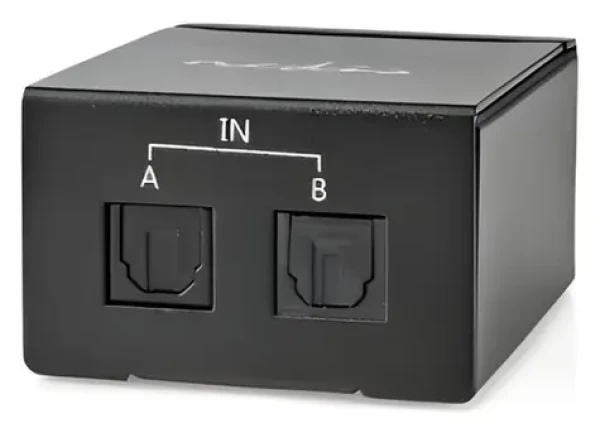 Nedis TosLink audio prepínač 2cestný čierny / Audio prepínač / manuálna / 2x TosLink vstup / kovové telo (ASWI2512BK)