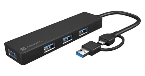 Natec MAYFLY čierna / USB rozbočovač / 4X USB-A 3.0 / USB-C adaptér (NHU-2023)