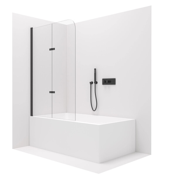 CERANO - Vaňová zástena dvojdielna Vasca - čierna matná, transparentné sklo - 120x140 - otočná/zalamovacia CER-413507