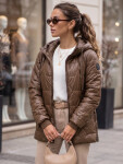 Dámska prešívaná prechodná bunda s kapucňou, hnedá, FashionStreet TY5800 L