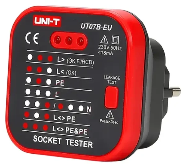 UNI-T UT07B- EU / Skúšačka zásuviek / test RCD 30 mA / 230 V (UT07B-EU)