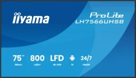 75" iiyama LH7566UHSB-B1AG čierna / Veľkoformátový displej / VA / 4K UHD / 800 cd/m2 / Android / 2x HDMI / WLAN (LH7566UHSB-B1AG)