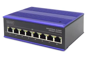 Digitus Switch Ind. modrá / Switch / Priemyselný / 8x Gigabit / Unmanaged / DIN lišta (DN-651119)