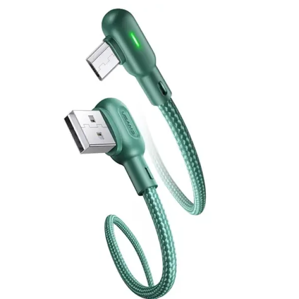 USAMS SJ458 U57 Kábel Braided MicroUSB 1.2m zelená / pravý uhol / s osvetlením (6958444948614)