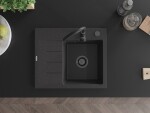 MEXEN/S MEXEN/S - Ben granitový drez 1 s odkvapkávačom pravý 600 x 500 mm, čierna kropenatá, sifón čierna 6523605000-76-B