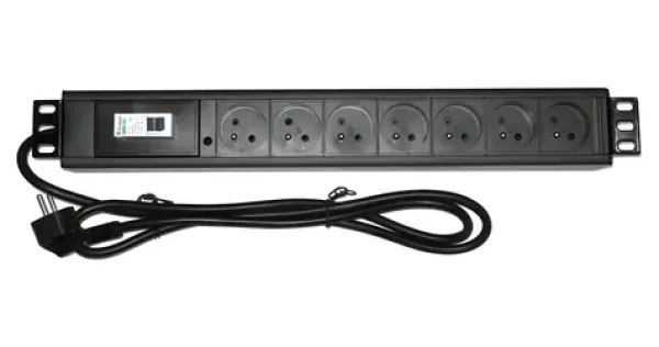 Xtendlan 19" rozvodný panel 7x230V (ZASUVKA7B1-19) / Rozvodný panel / ČSN / vypínač / nadprúdová ochrana / 1,8 m (ZASUVKA7B1-19)