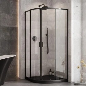 BESCO - Set kút ZARYA BLACK + vanička AXIM STONE EFFECT - FARBA rámu - Čierna, Rozmer A - 90 cm, Rozmer B - 90 cm, Výplň - Číre bezpečnostné sklo - 5 mm BCZBAXS90190