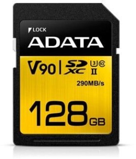 ADATA Premier One SDXC karta 128 GB/UHS-II U3 Class 10/R: 290 MB/s/W: 260 MB/s (ASDX128GUII3CL10-C)