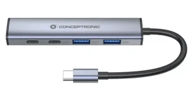 Conceptronic HUBBIES22G sivá / USB-C hub / 2x USB-C / 2x USB-A / USB-C PD 100W / 5 Gbit / s (HUBBIES22G)