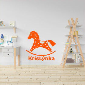 Veselá Stena Samolepka Hojdací koník s menom Farba: oranžová, Veľkosť: 60 x 60 cm